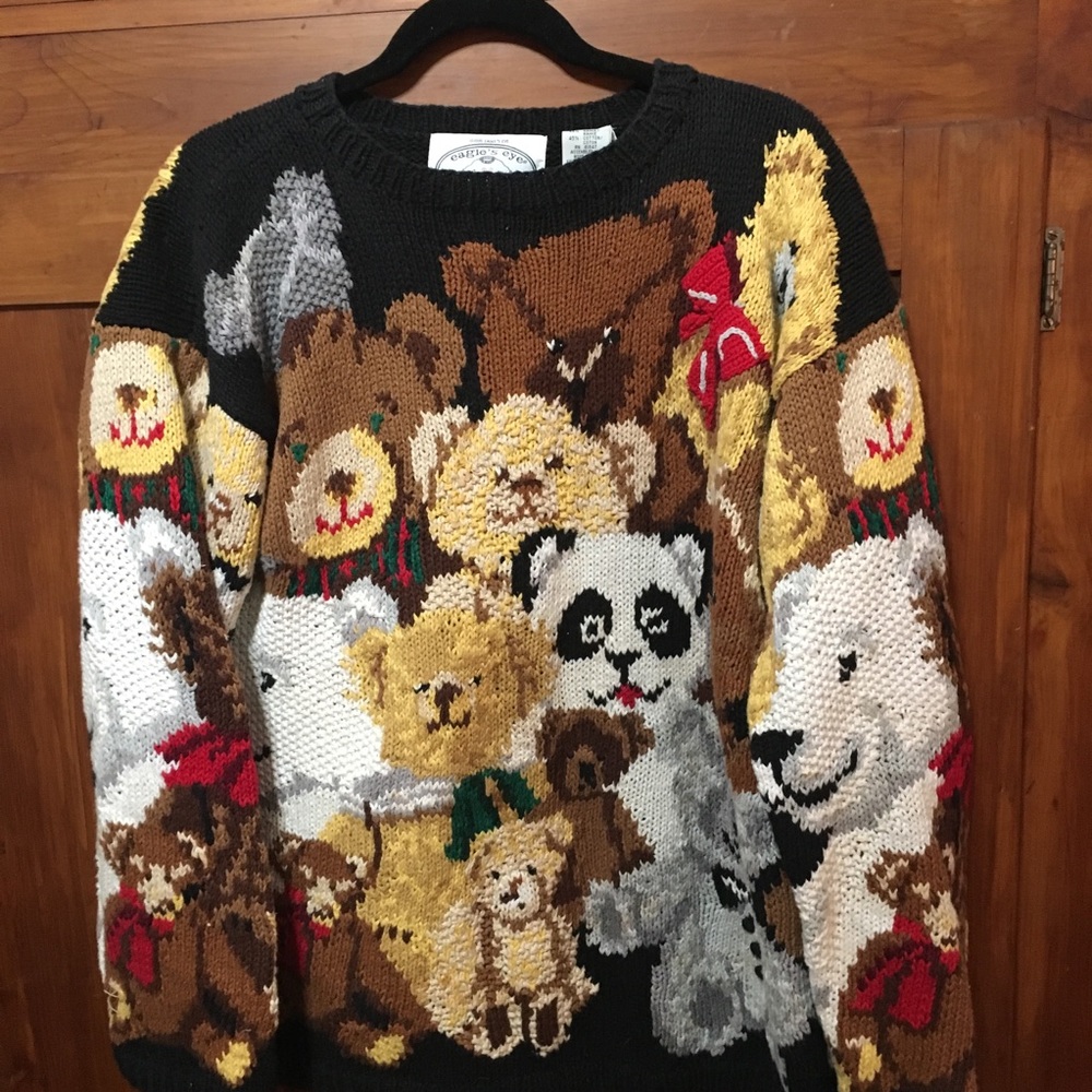 Vintage Eagles Eye Teddy Bear Sweater
